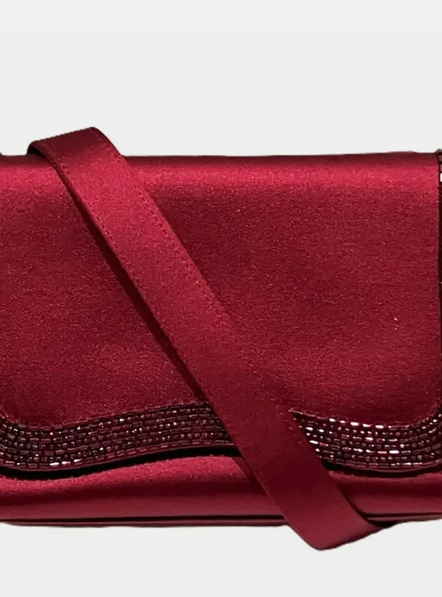 Chanel Coco Mark Bordeaux Satin Rhinestone Shoulder Bag