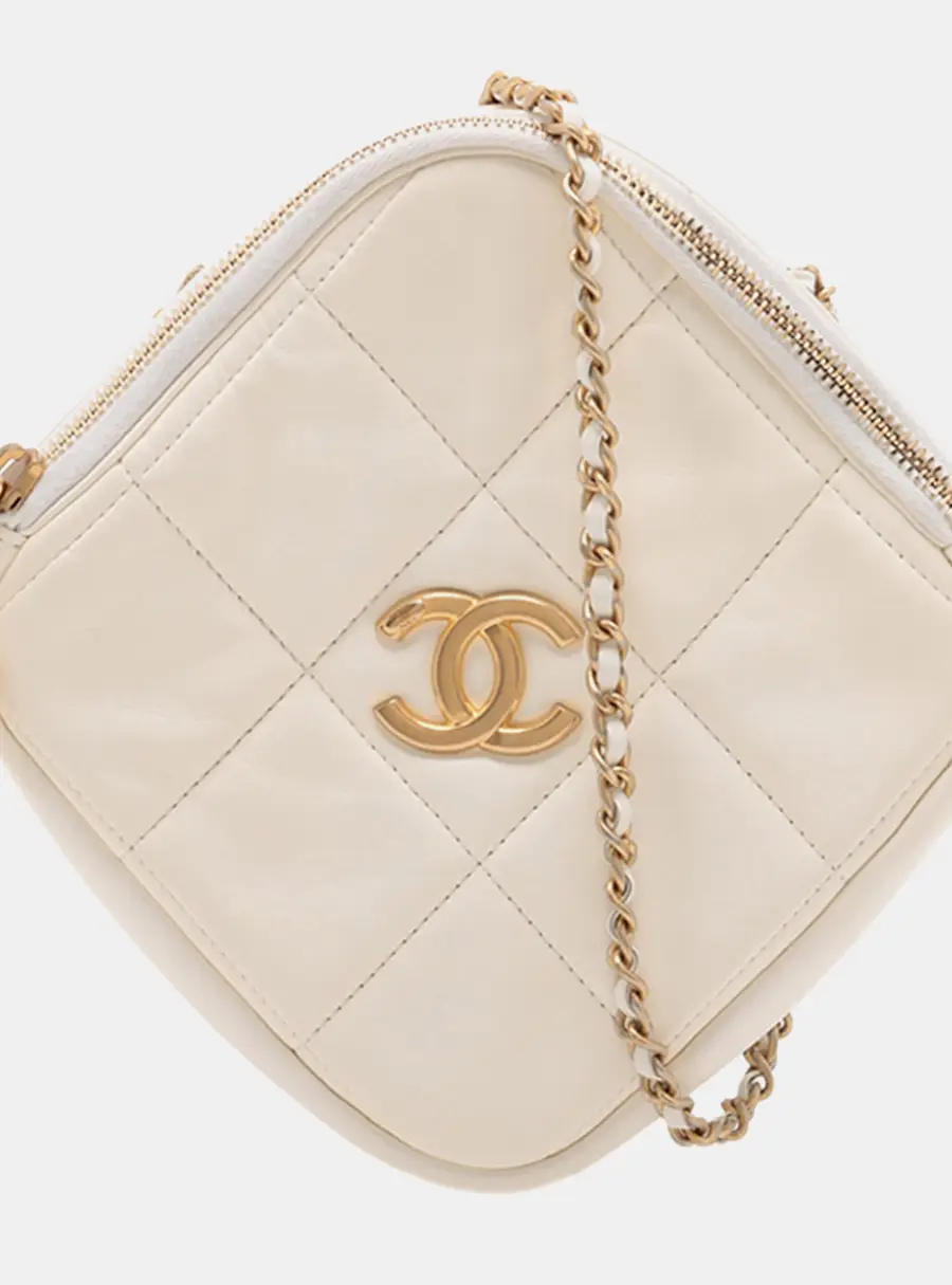 Chanel CC Clutch with Chain White Lambskin Leather Crossbody Bag