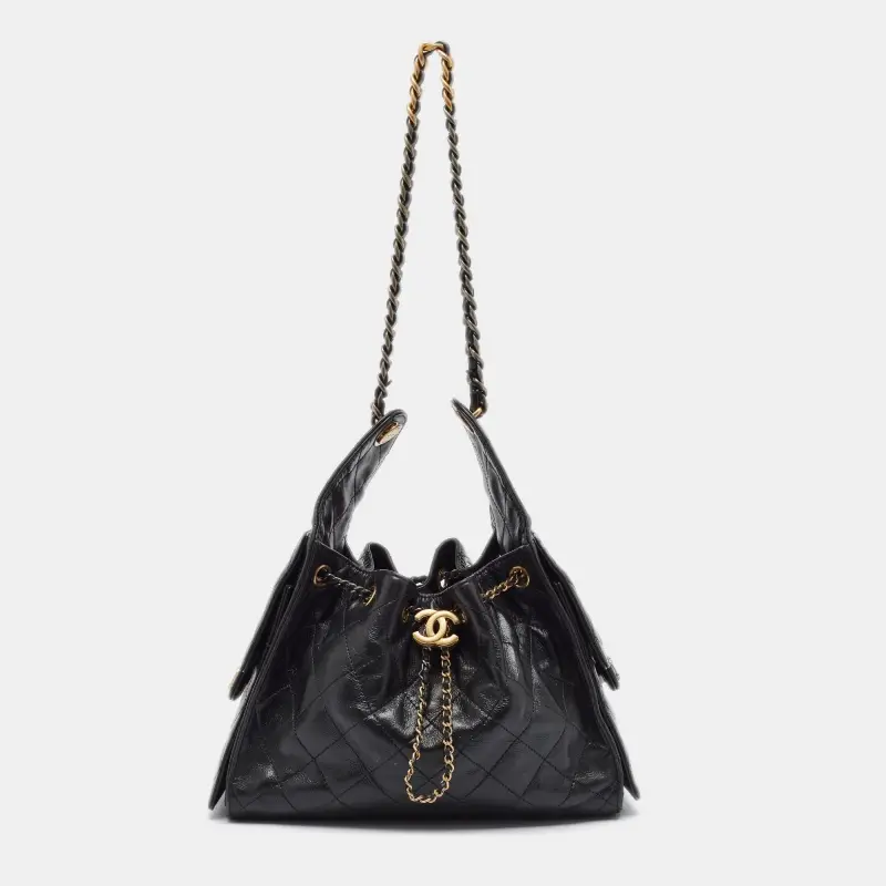 Chanel 25 Drawstring Black Quilted Leather Hobo