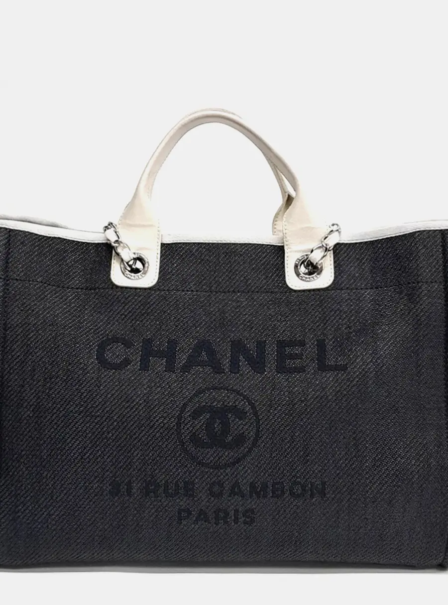 Chanel Deauville Large Blue Denim Calfskin Leather Tote Bag