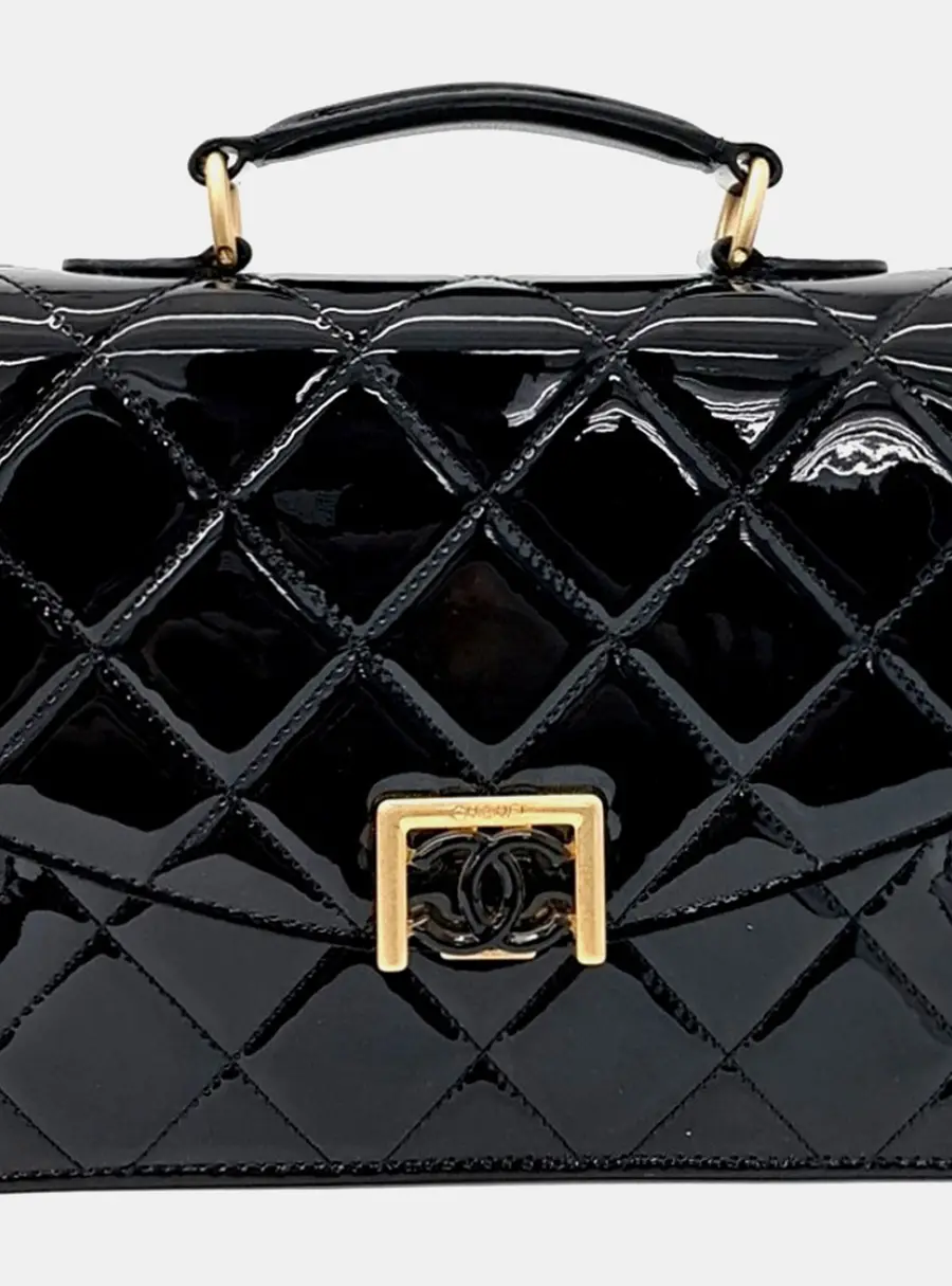 Chanel Multicolor Leather Patent Mini Black Patent Leather Top Handle Bag