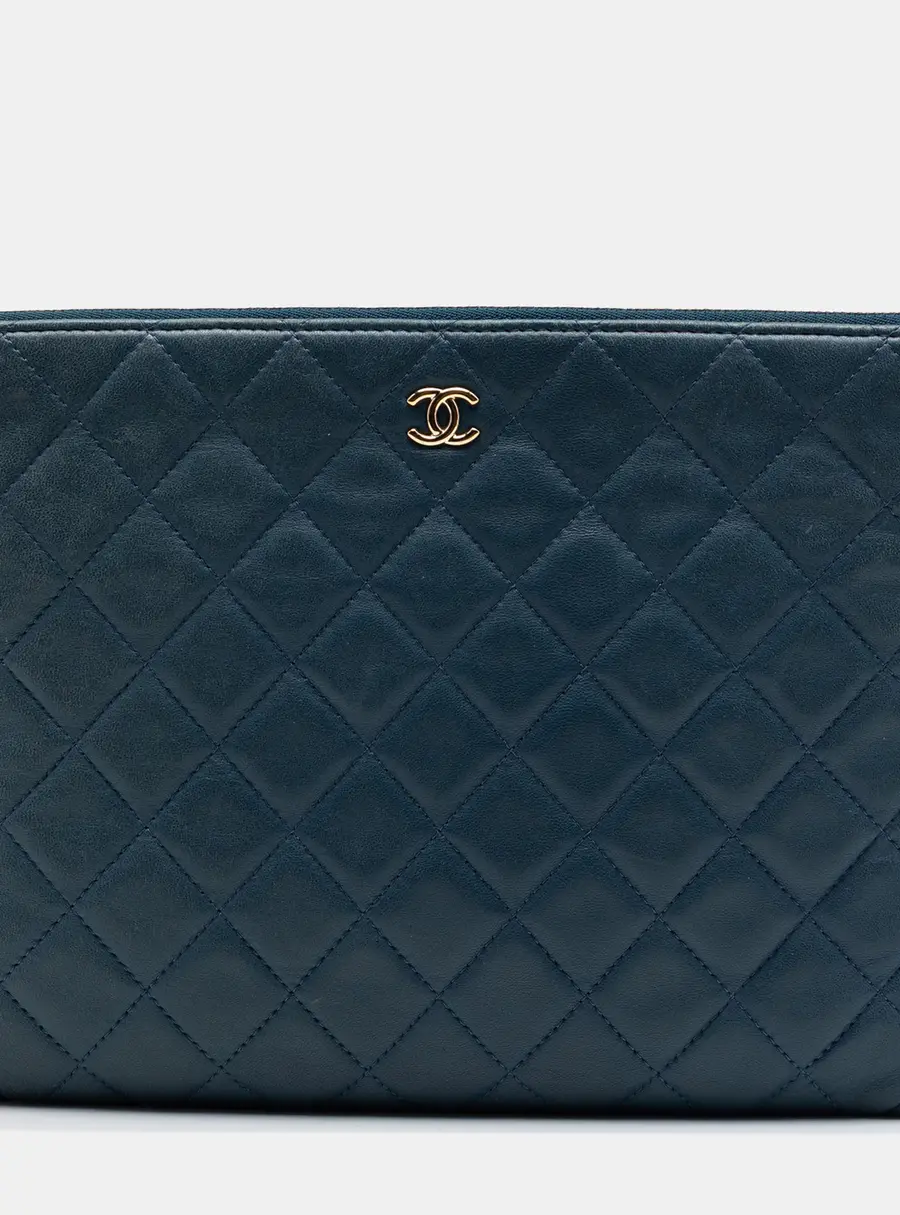 Chanel Cruise 2017 Cuba La Habana Medium Dark Blue Quilted Lambskin Clutch Bag