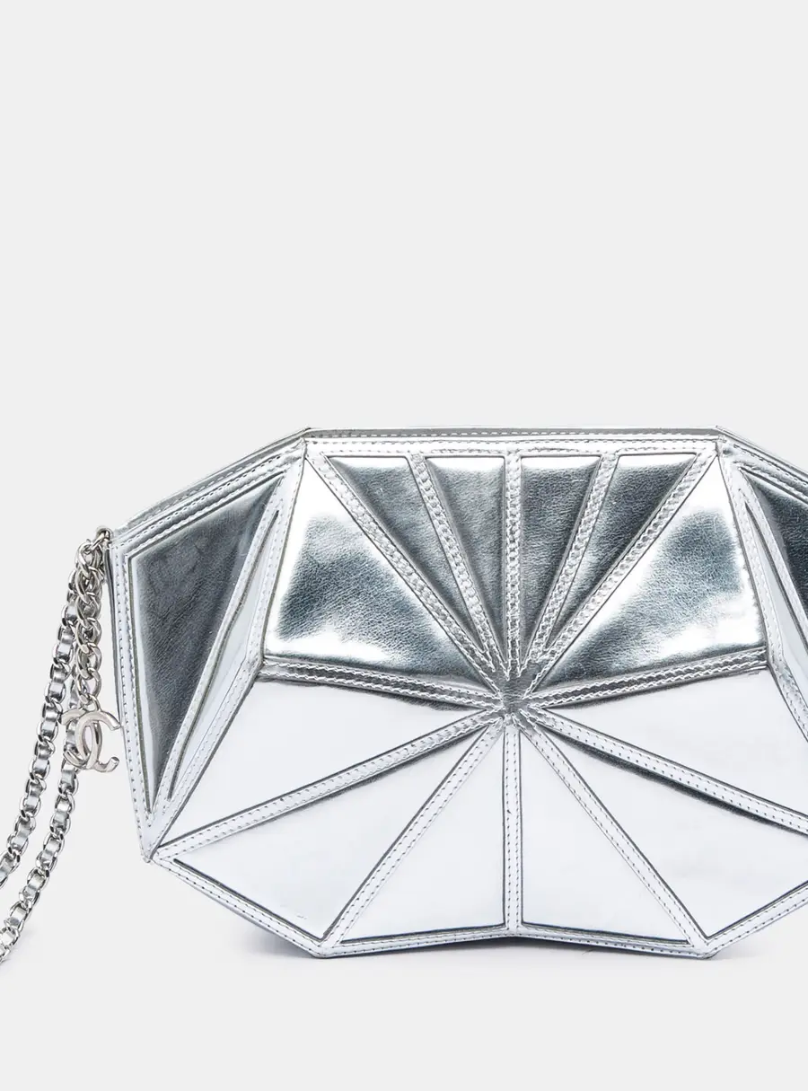 Chanel Midnight Swim Metallic Silver Lambskin Wristlet Clutch Bag