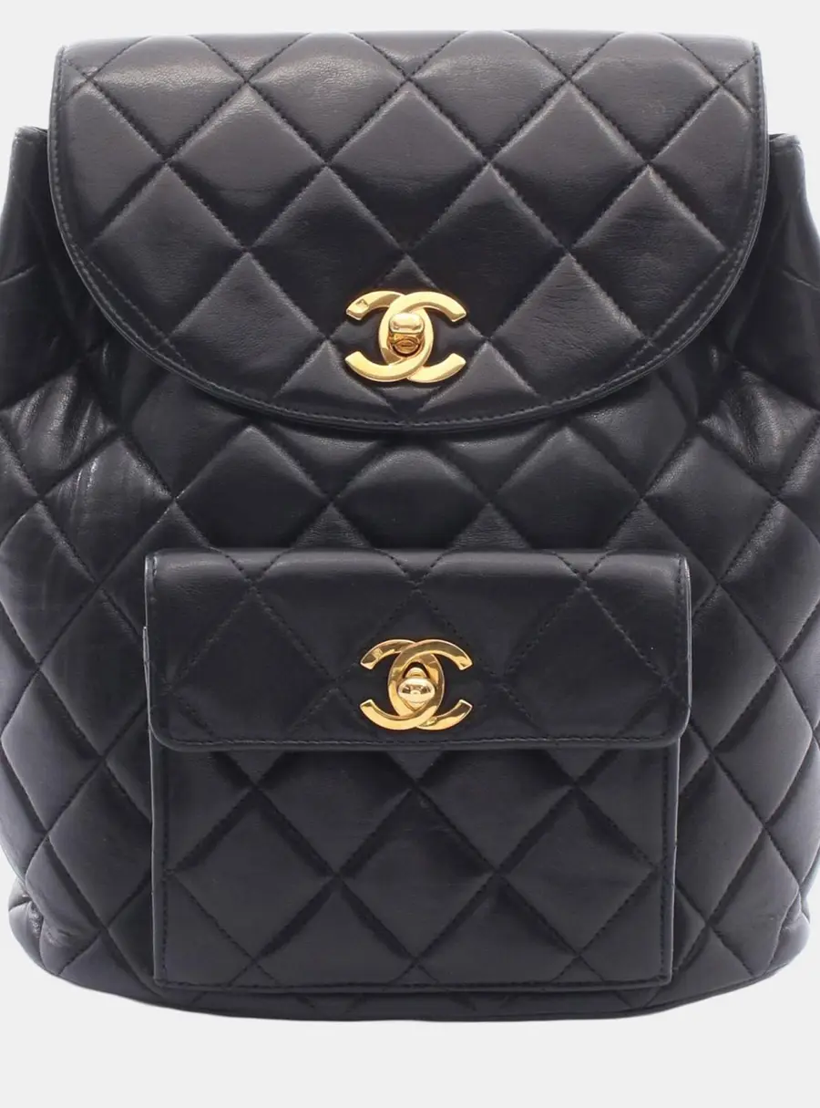 Chanel Duma Medium Black Lambskin Leather Backpack Bag