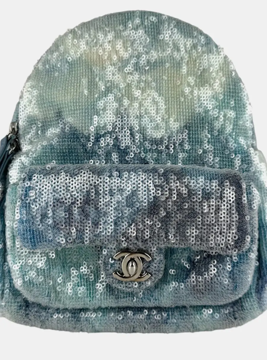 Chanel Mini Waterfall Blue Sequins Lambskin Backpack Bag