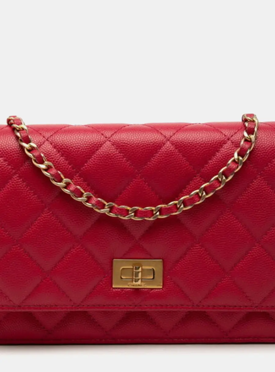 Chanel 2.55 Reissue Red Caviar Skin Leather Wallet on Chain Crossbody Bag