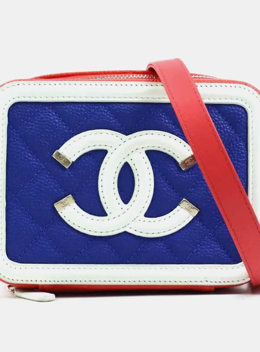 Chanel CC Filigree Small Blue White Red Caviar Leather Vanity Crossbody Bag