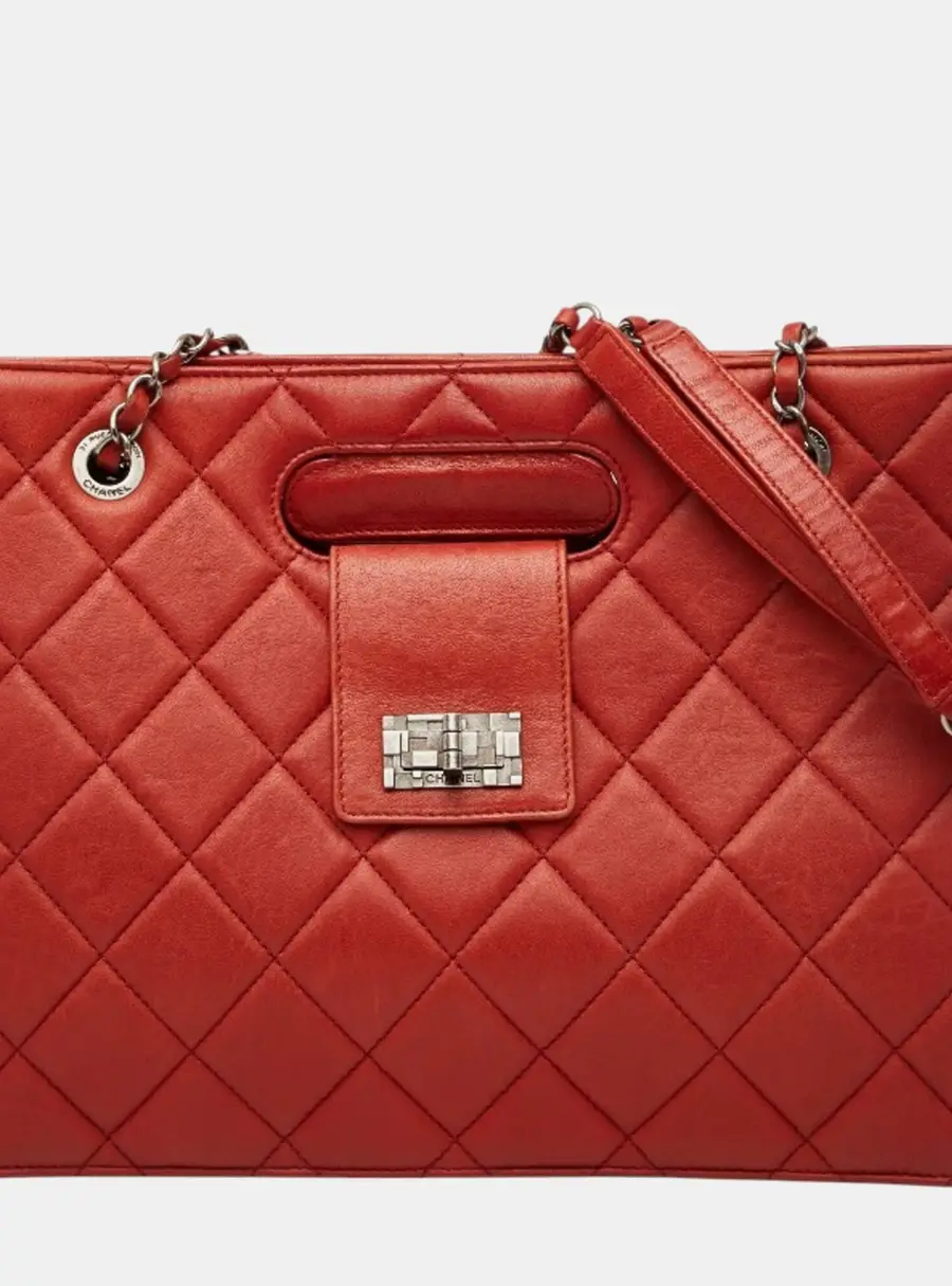 Chanel 2.55 Matelasse Cutout Handle Red Leather Chain Shoulder Bag