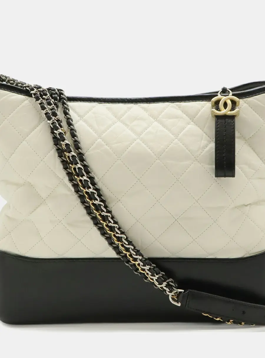 Chanel Gabrielle Large Bicolor White Black Aged Calfskin Leather Shoulder Bag