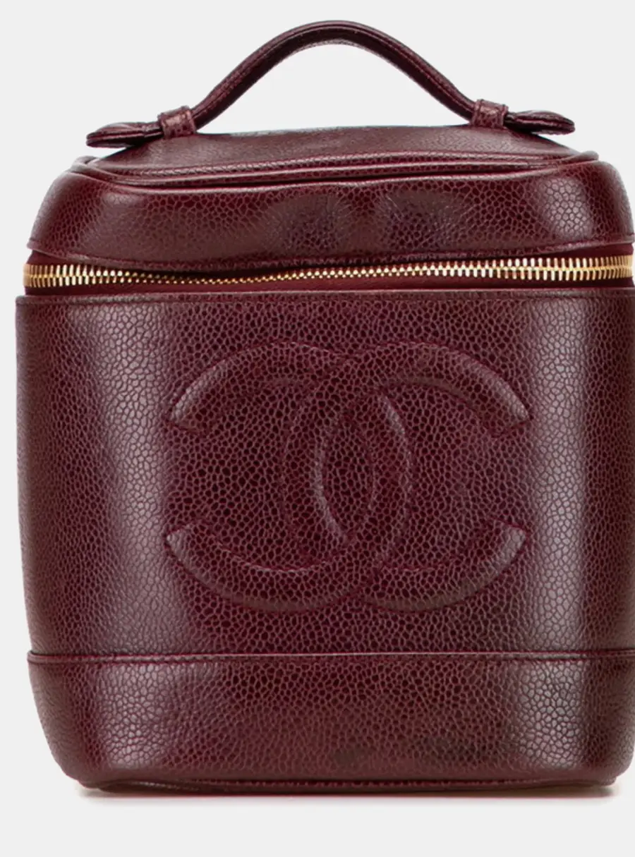 Chanel Coco Mark Wine Red Caviar Skin Leather Vanity Bag