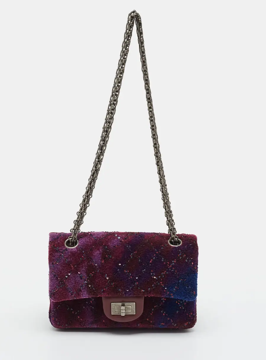 Chanel Reissue 2.55 Mini Flap Purple Quilted Sequins and Wool Bag