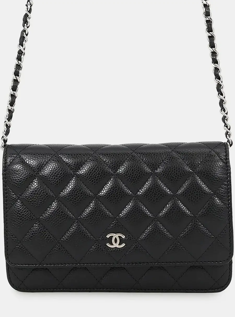 Chanel Matelasse Classic Wallet on Chain Black Caviar Leather Crossbody Bag