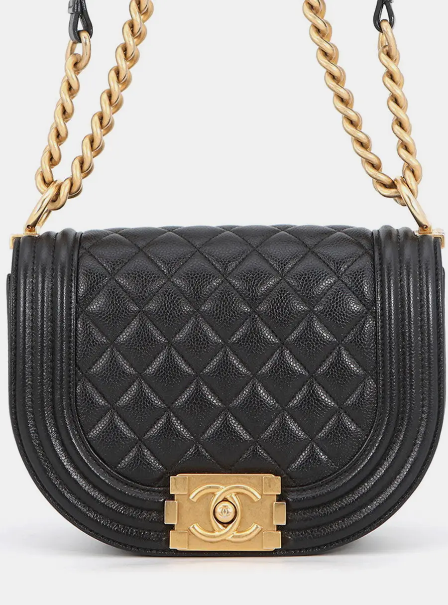 Chanel Boy Half Moon Small Black Caviar Leather Shoulder Bag
