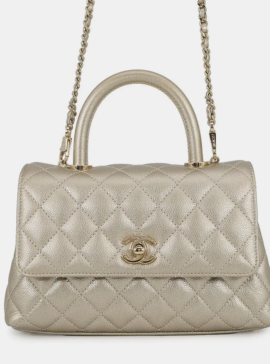 Chanel Coco Handle XS Gold Caviar Leather Top Handle Bag