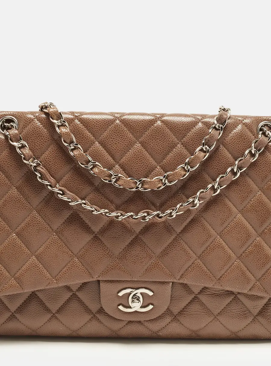 Chanel Classic Single Maxi Dark Beige Quilted Caviar Leather Flap Bag