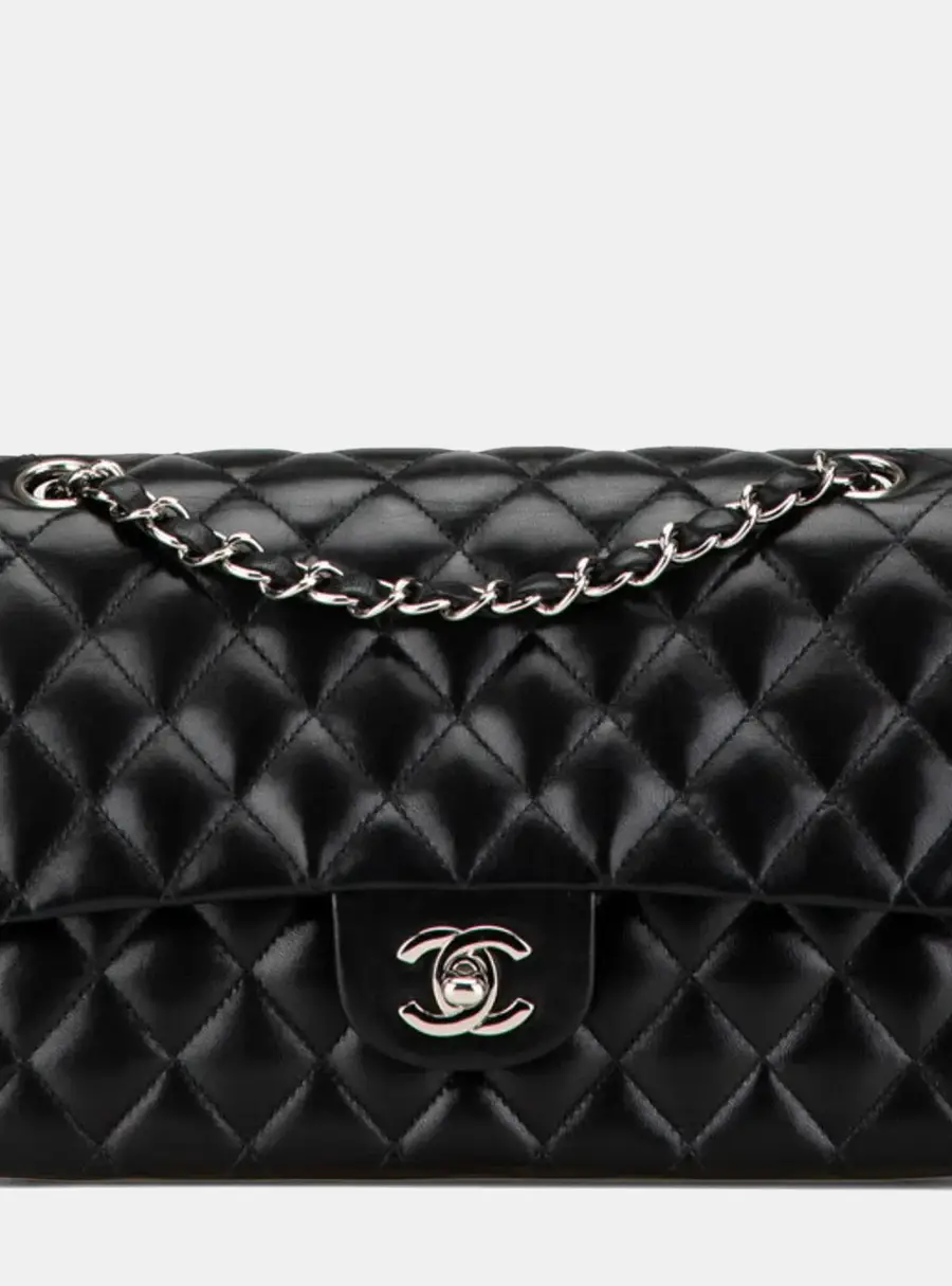 Chanel Classic Medium Black Lambskin Leather Shoulder Bag