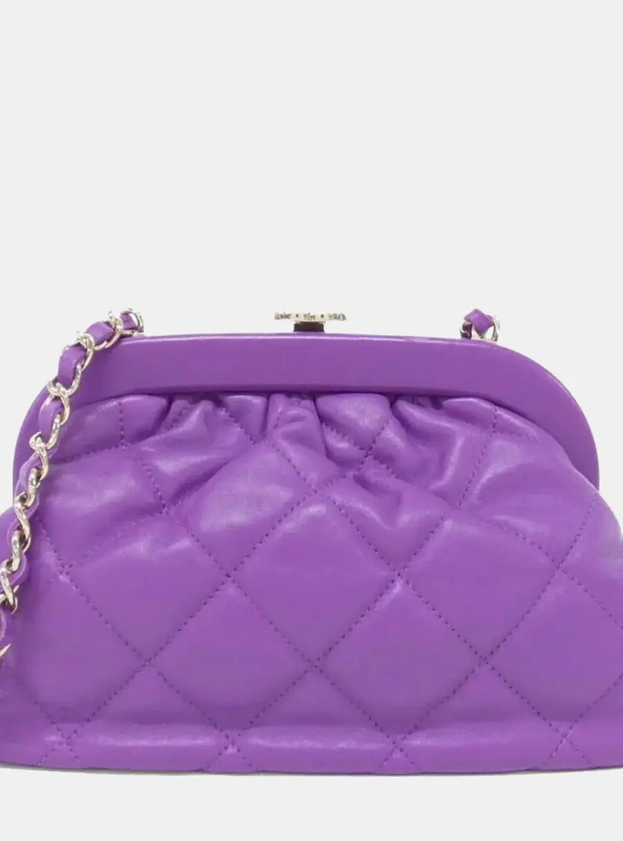 Chanel Quilted Kisslock Medium Purple Lambskin Shoulder Bag