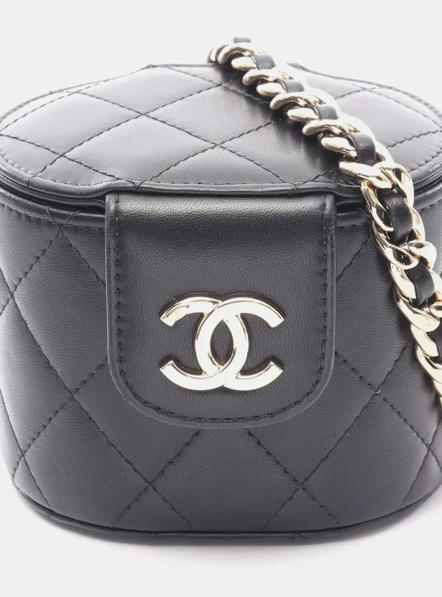 Chanel Elegant Chain Mini Black Lambskin Leather Vanity Shoulder Bag