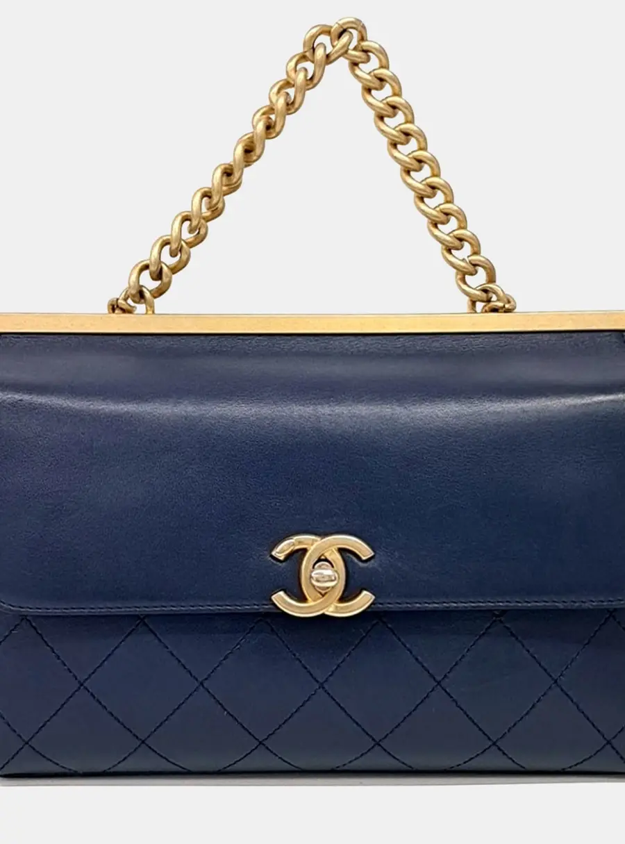 Chanel Navy Blue Leather Tote and Shoulder bag
