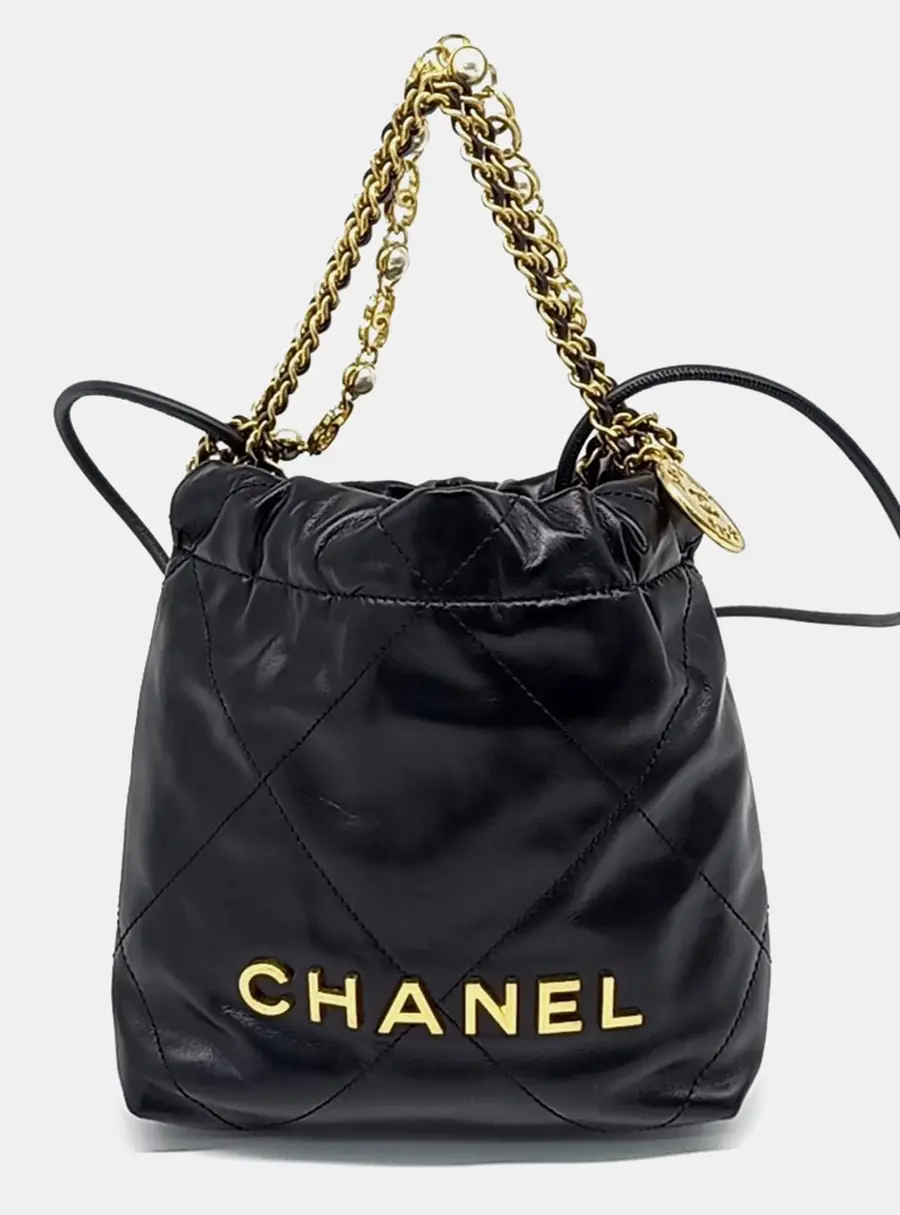 Chanel 22 Mini Black Calfskin Leather Top Handle Bag
