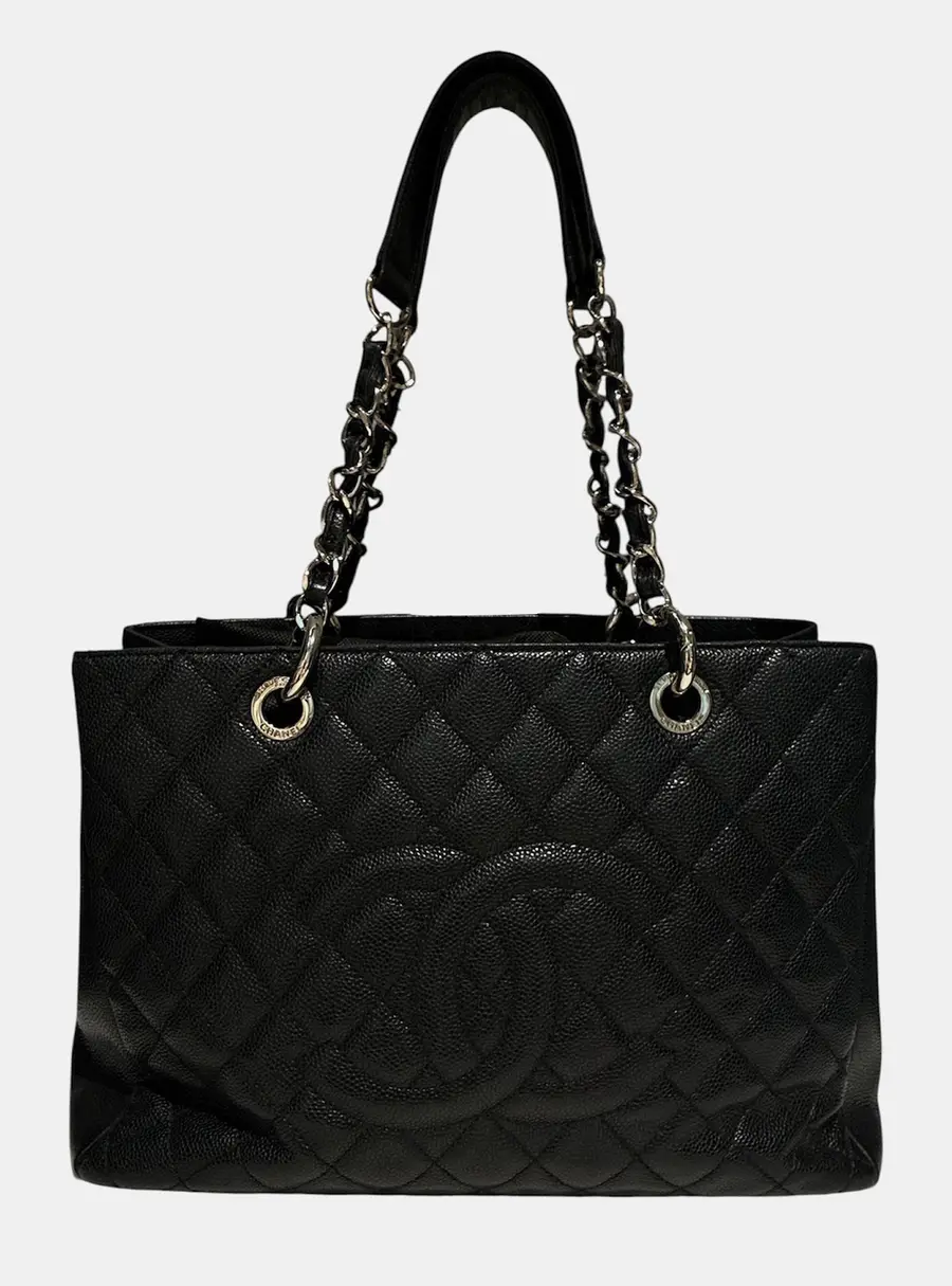 Chanel Grand Shopping Tote Black Caviar Leather Top Handle Bag