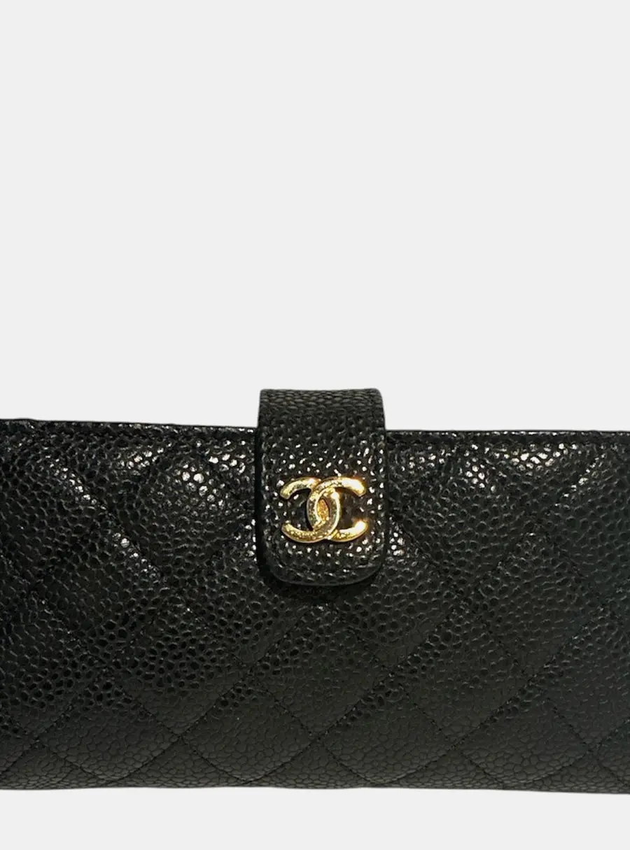 Chanel Quilted Black Caviar Leather Wallet Bag
