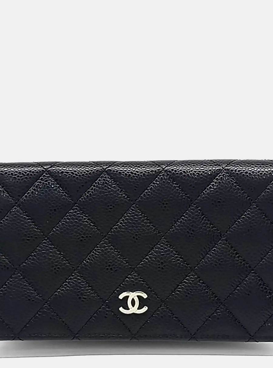 Chanel Black Caviar Leather long wallet