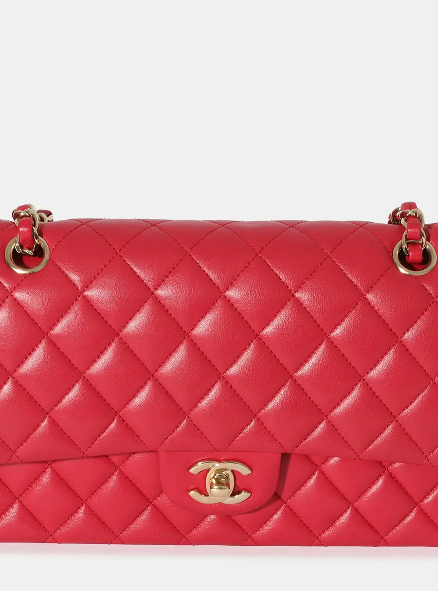 Chanel Classic Medium Dark Pink Quilted Lambskin Leather Double Flap Bag