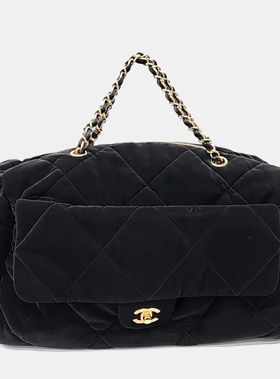 Chanel Coconege Black Nylon Leather Bowling Bag