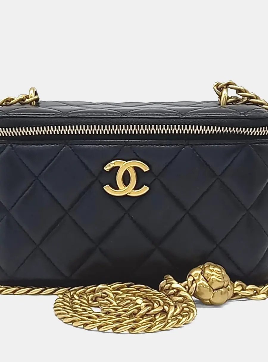 Chanel Vanity Small Black Quilted Lambskin Leather Crossbody Bag