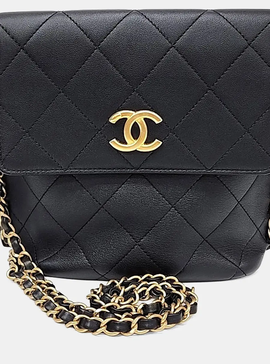 Chanel Small Flap Bag Black Lambskin Leather Shoulder Bag