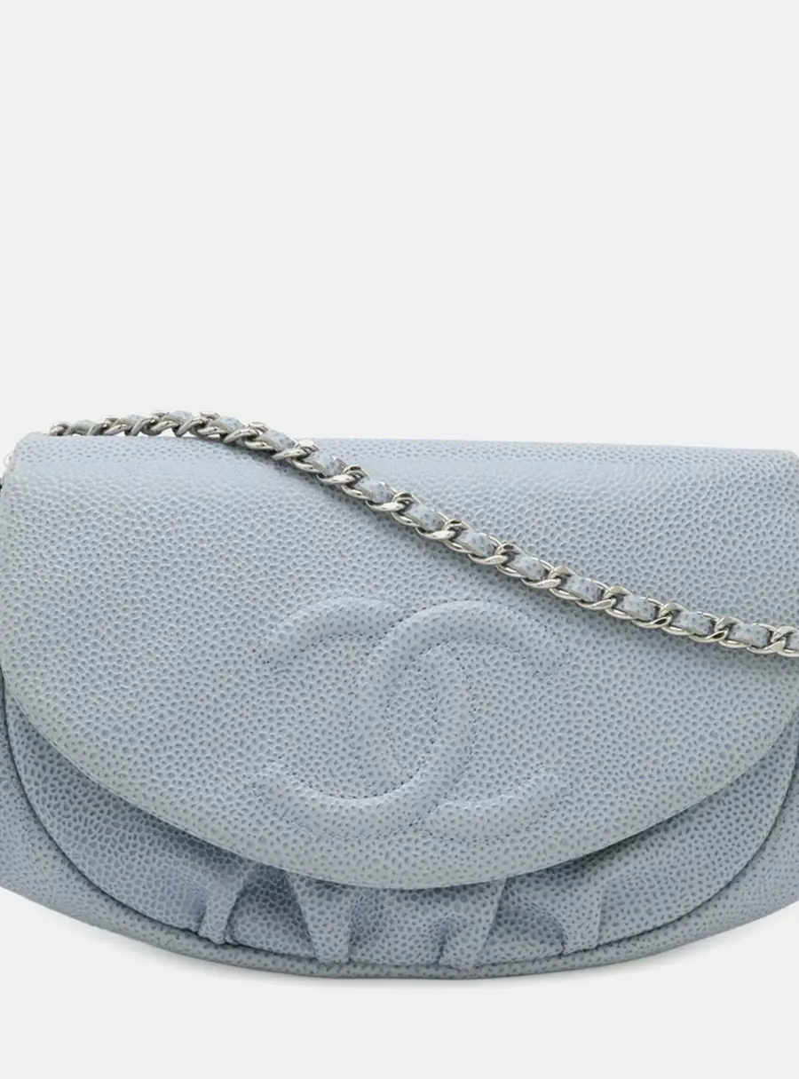 Chanel Half Moon Wallet on Chain Caviar Leather Light Blue Shoulder Bag