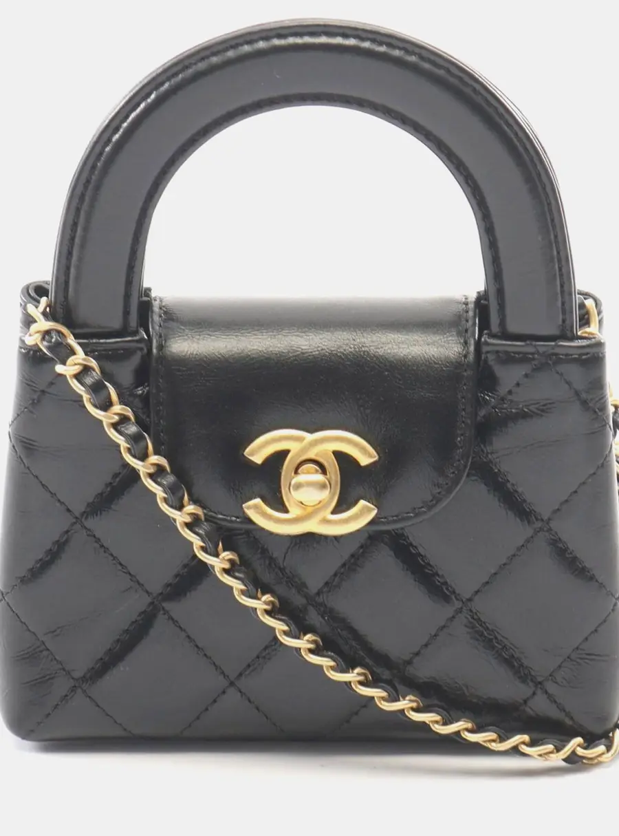 Chanel Mini Nano Kelly Shopper Black Quilted Calfskin Top Handle Bag