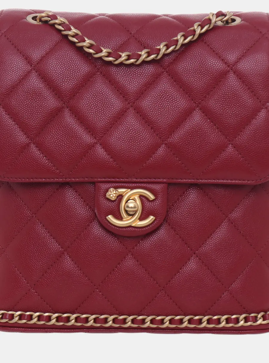 Chanel Quilted Small Red Grained Calfskin Leather Backpack Bag