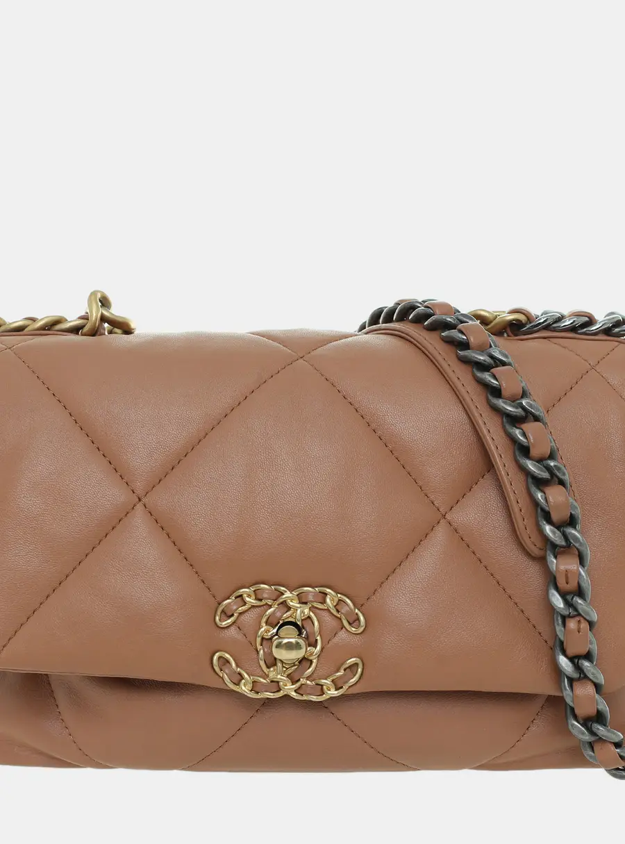 Chanel 19 Small Brown Lambskin Leather Shoulder Bag