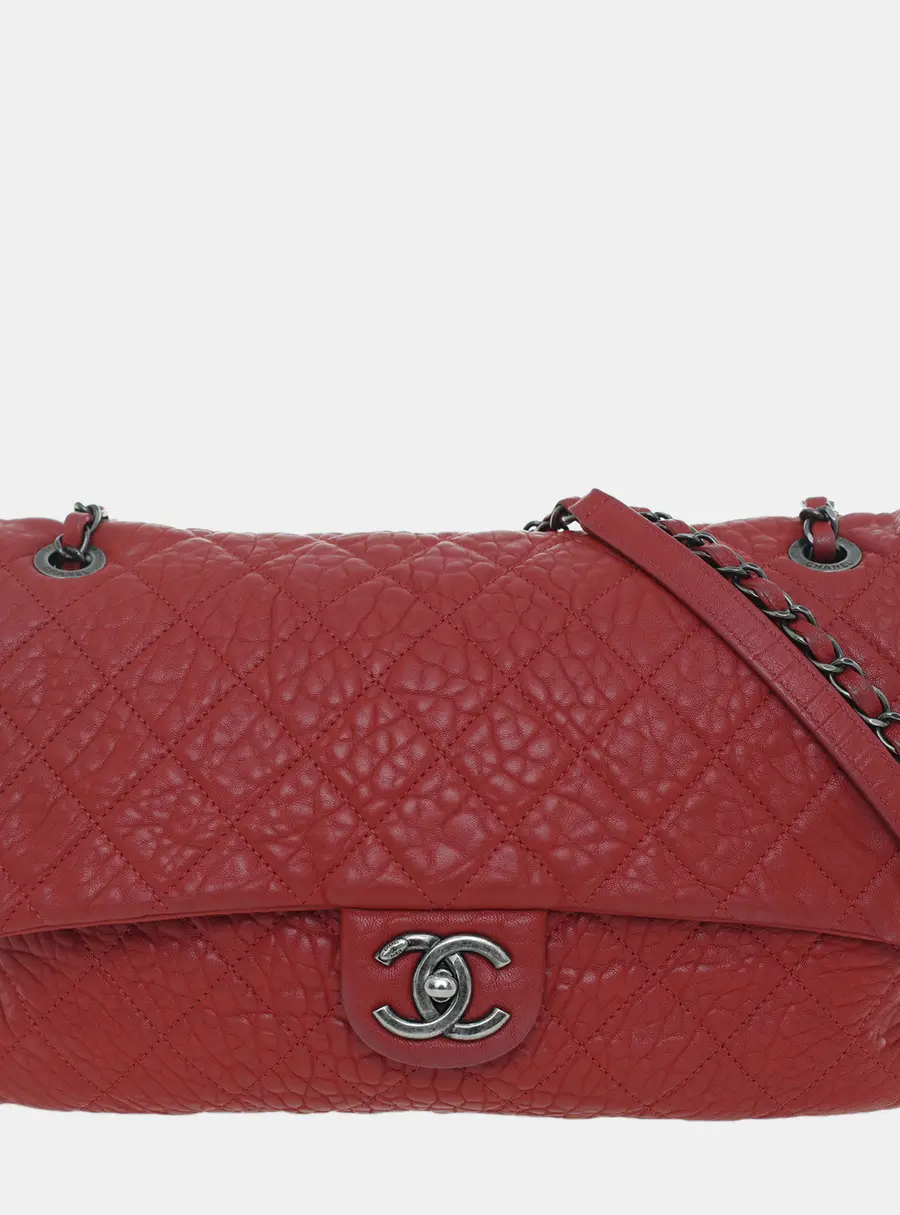 Chanel Quilted Easy Flap Bag Red Grained Calfskin Leather Shoulder Bag