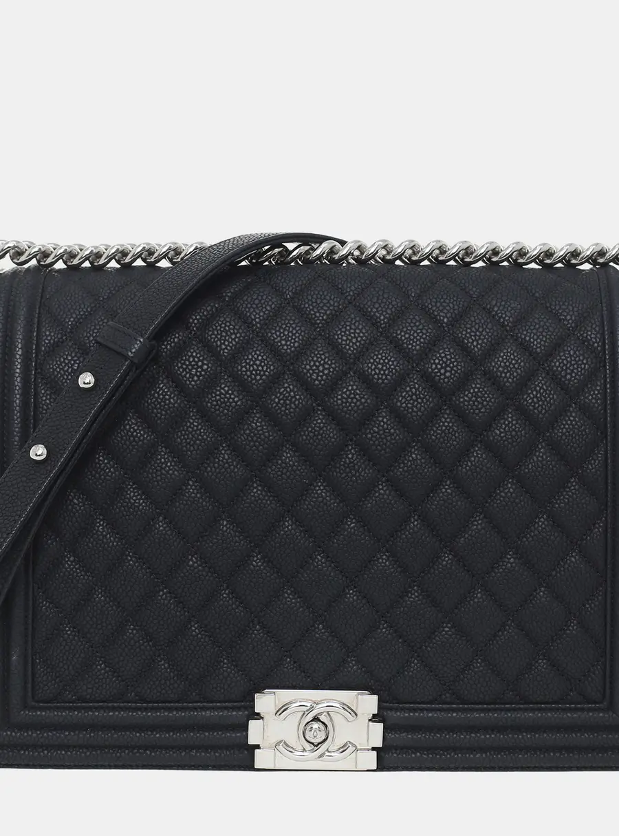 Chanel Boy Large Black Caviar Leather Shoulder Bag