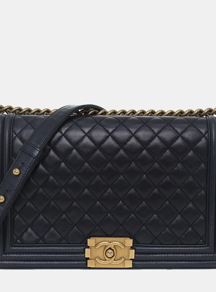 Chanel Boy New Medium Black Leather Flap Bag