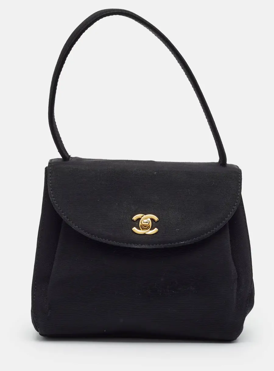 Chanel Kelly Vintage Mini Black Fabric Top Handle Bag