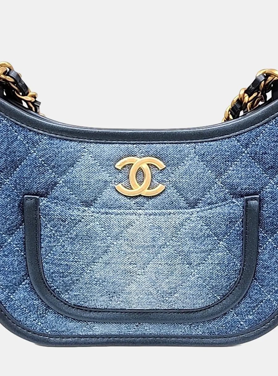 Chanel Hobo AS4666 Medium Blue Denim Leather Shoulder Bag