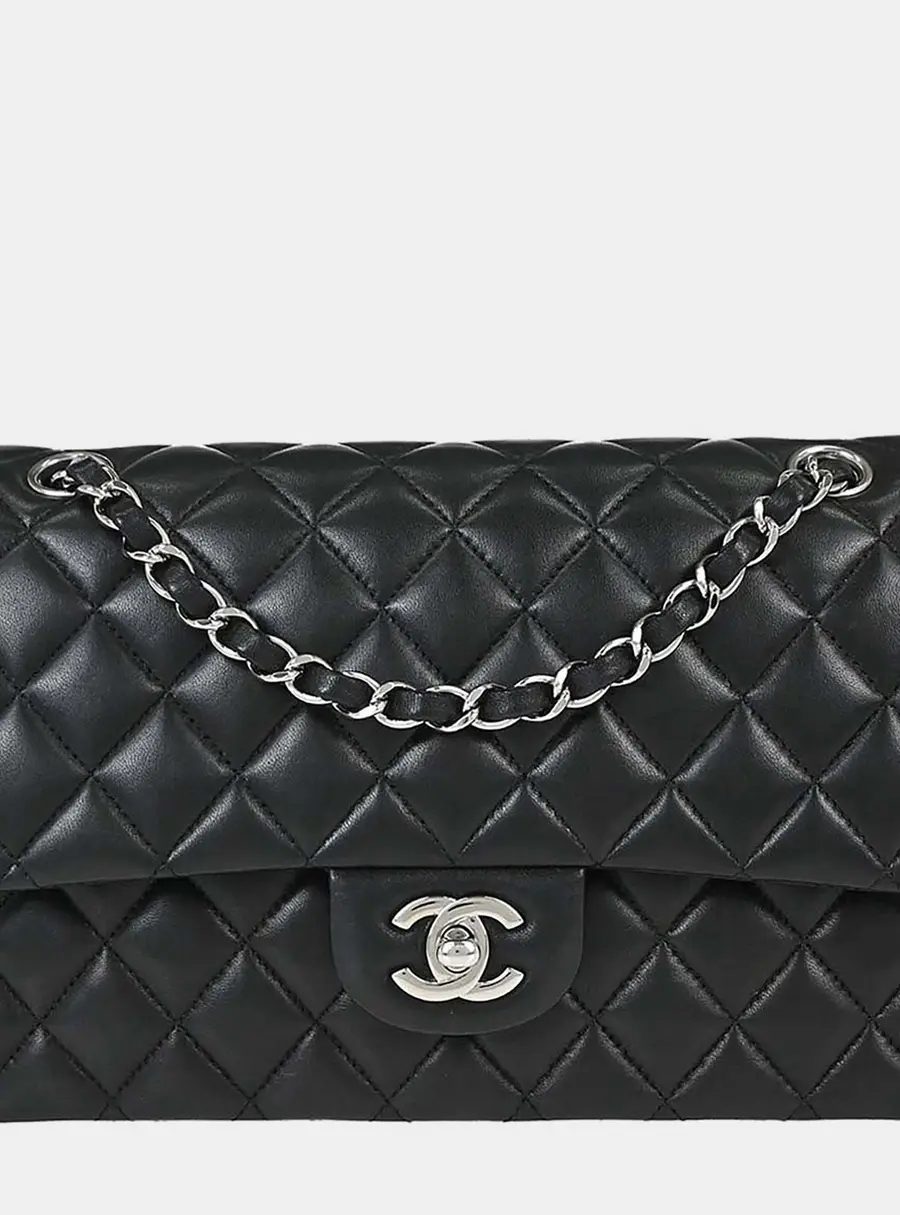 Chanel Classic Double Flap Medium Black Lambskin Leather Shoulder Bag