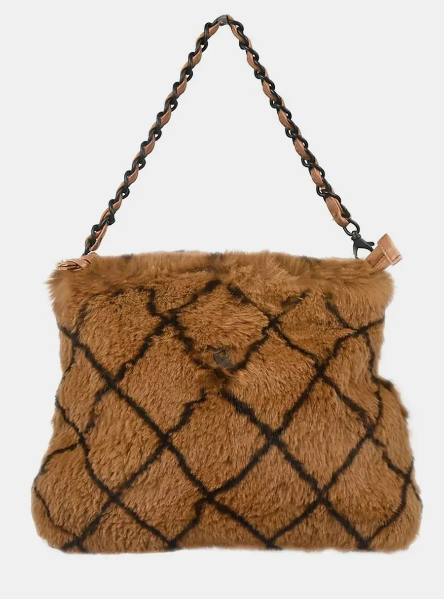 Chanel Lapin Fur Diamond Quilt Brown Rabbit Fur Tote Bag
