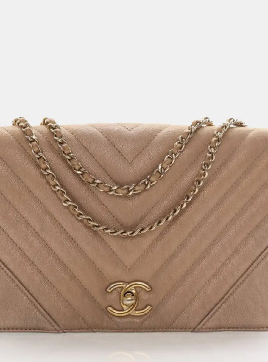 Chanel Statement Flap Medium Gold Iridescent Caviar Leather Shoulder Bag