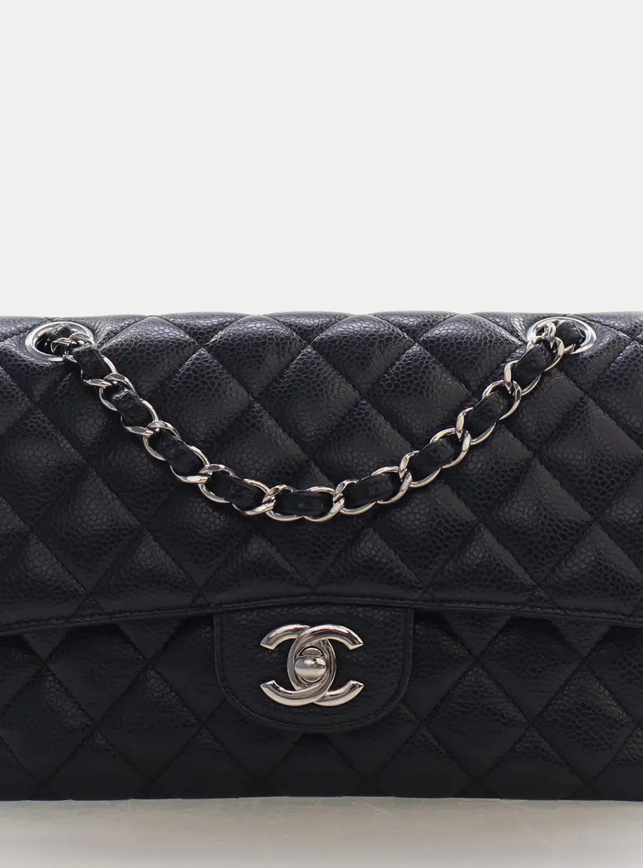 Chanel Classic Double Flap Small Black Caviar Grained Calfskin Leather Shoulder Bag