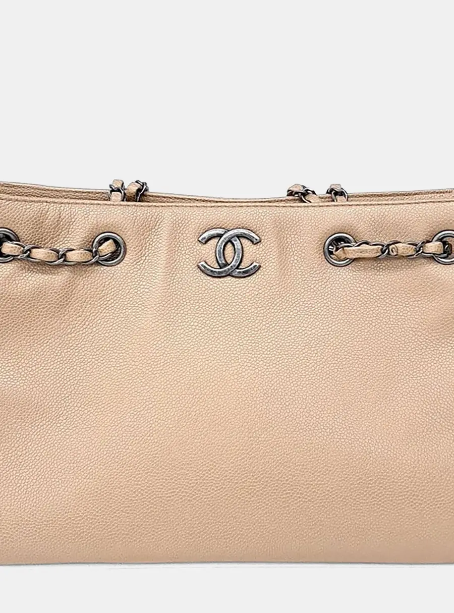 Chanel Small Beige Caviar Leather Shoulder Bag
