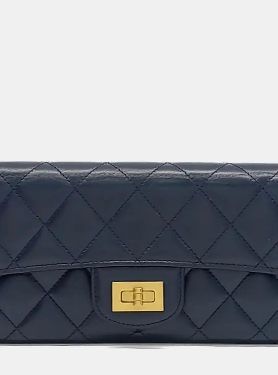 Chanel Navy Blue Leather Vintage Long Wallet