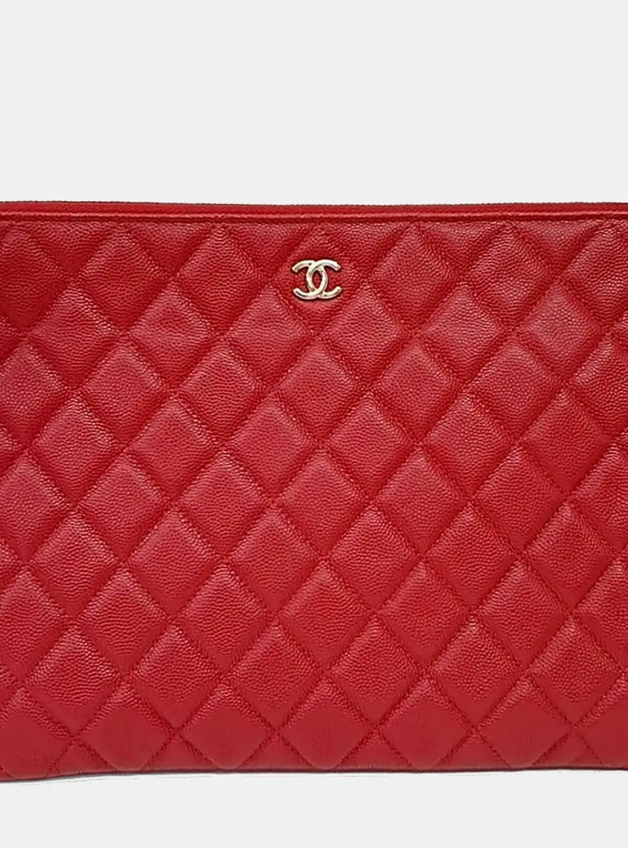 Chanel Red Caviar Clutch New Medium A82545