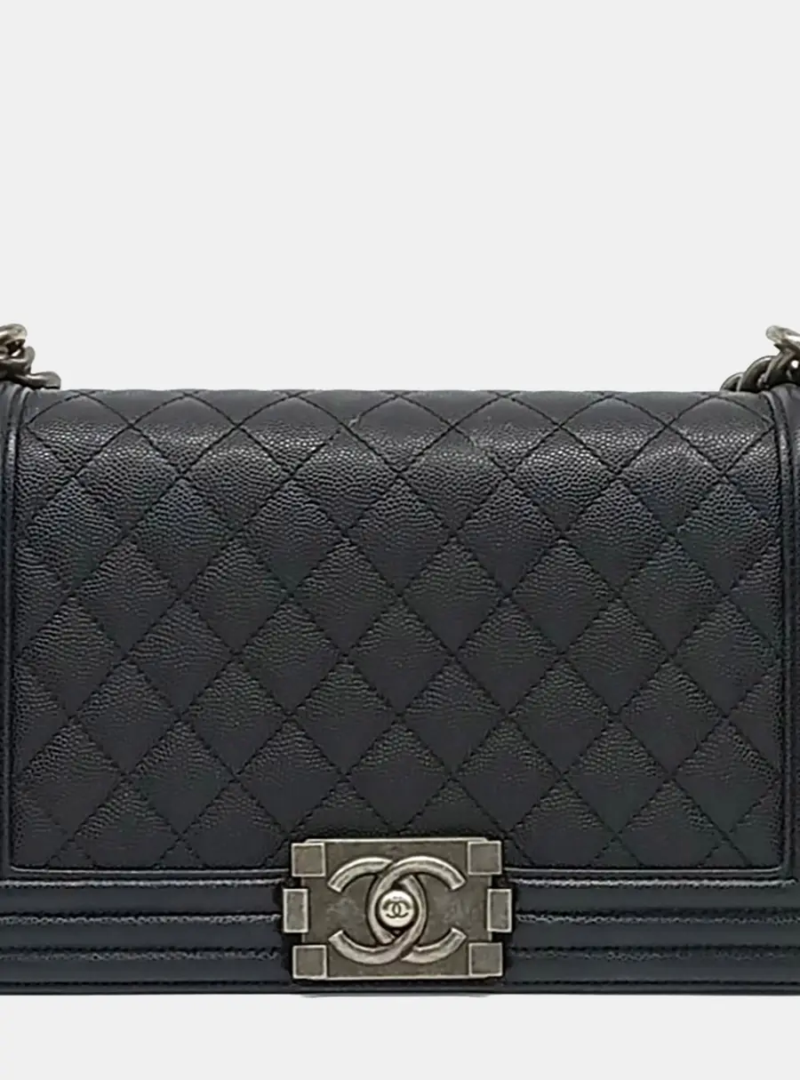 Chanel Boy Medium Black Caviar Leather Flap Bag