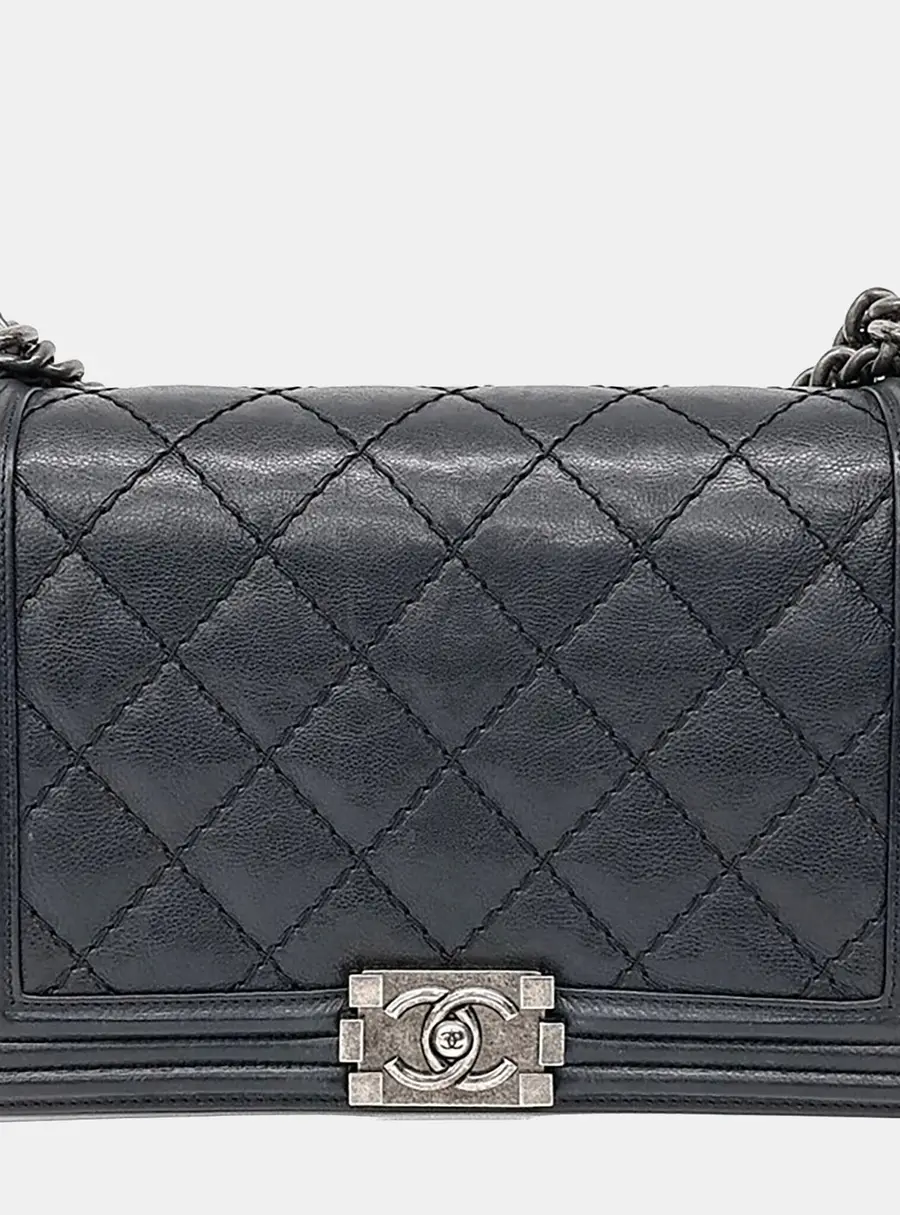 Chanel Boy New Medium Black Quilted Calfskin Leather Shoulder Bag
