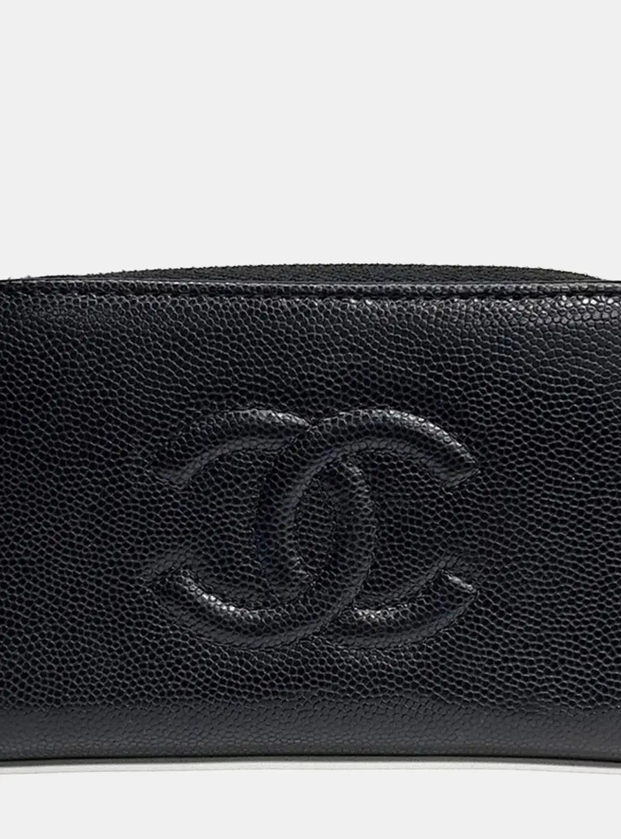 Chanel Zip Around Black Caviar Leather Wallet Bag